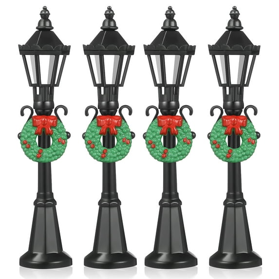 Aloha 4 Pcs Christmas Lamp Posts Village Accessories Miniature Doll House Street Lamp Decorative Street Lights