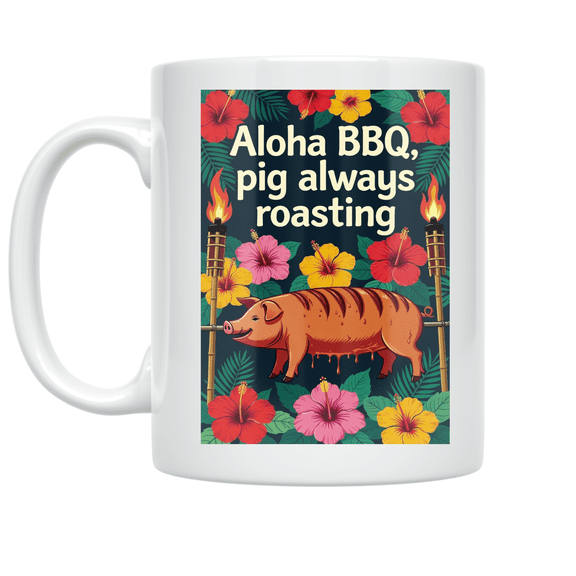 Aloha BBQ Pig Always Roasting - Luau Host Enthusiast - 11 oz Ceramic Coffee Mug