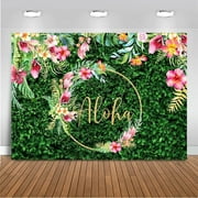 Aloha Backdrop Tropical Luau Birthday Baby Shower Party Decoration Tropical Hawaiian Green Grass Background for Photography Photo Booth Banner