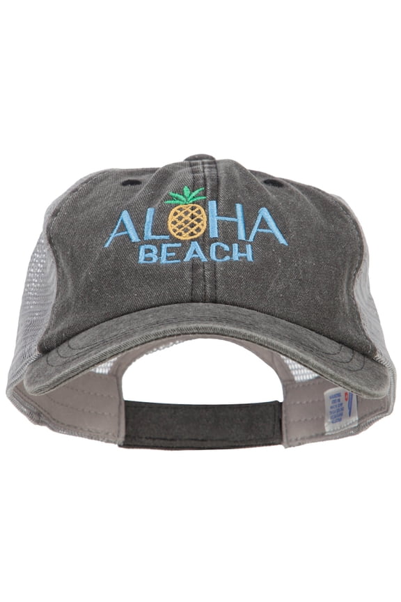 Aloha Beach Embroidered Washed Twill Trucker Cap - Black Grey OSFM