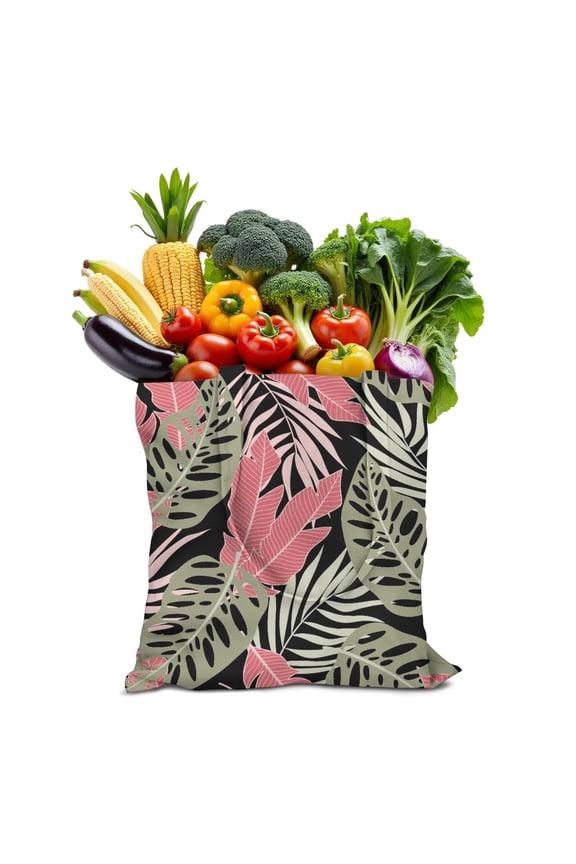 Beach Vacation Canvas Tote Bag, Hawaiian Print Summer Handbag for Women, Reusable Leafy Travel Bag