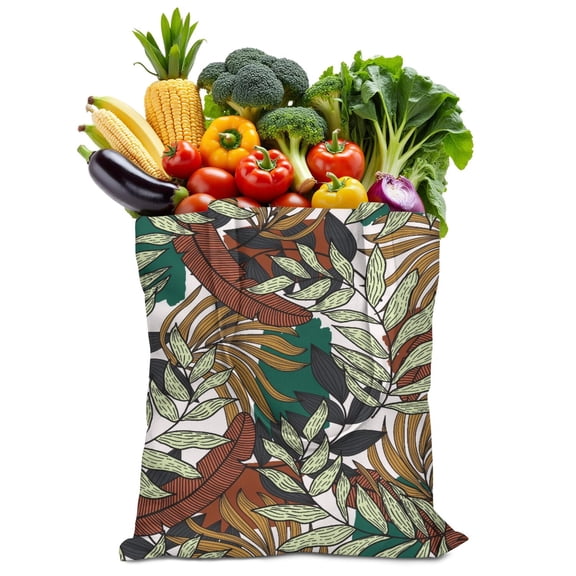 Aloha Beach Vacation Canvas Tote Bag, Hawaiian Print Summer Handbag for Women, Reusable Leafy Travel Bag