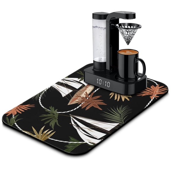 Aloha Beach Vacation Dish Drying Mat, Hawaiian Island Classic Coffee Mat, Absorbent Diatom Mud Kitchen Mat with Nautical Tropical Palm Design