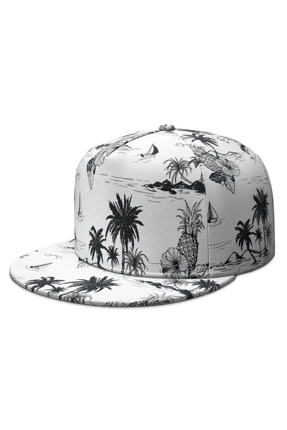 Aloha Beach Vacation Hat - Tropical Sunset Palm Tree Flat Brim Snapback, Adjustable Unisex Cap for Boho & Nautical Fashion