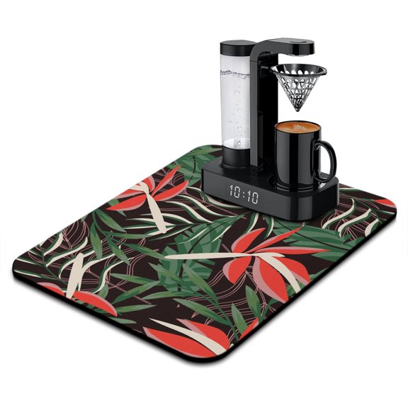 Aloha Beach Vacation Kitchen Mat, Absorbent Palm Leaf Diatom Mud Drying Pad, Tropical Coffee Bar Mat, Under Coffee Machine Counter Protector