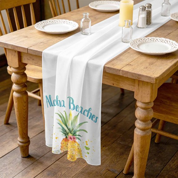 Aloha Beaches 4.5ft Cheesecloth Table Runner for Dining 19"x55", Pineapple Summer Fruit Kitchen Dinner Sheer Tulle Chiffon Dresser Scarf, Holiday Party Decorations