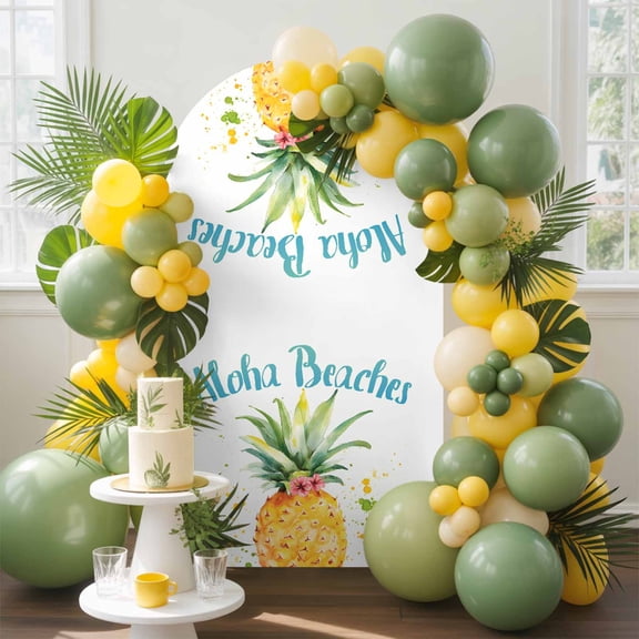 Aloha Beaches Arch Backdrop Cover, 6.6FT, Pineapple Summer Fruit Spandex Arch Covers Double-Sided Backdrop for Wedding Birthday Party Photo Background Decoration