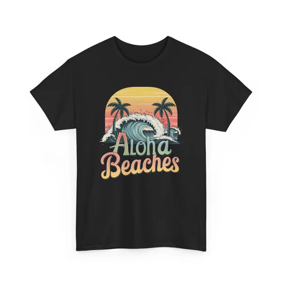 Aloha Beaches Retro Summer Ocean Waves Beach Vibes Tropical Travel Unisex T-Shirt, S-5XL