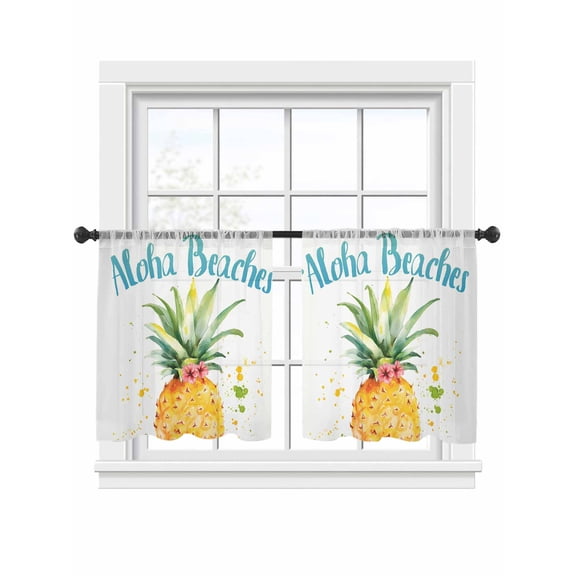 Aloha Beaches Sheer Curtains 2 Panels Set Pineapple Summer Fruit Sheer Window Curtains Light Filtering Rod Pocket Voile Drapes for Bedroom Living Room 52"x54"