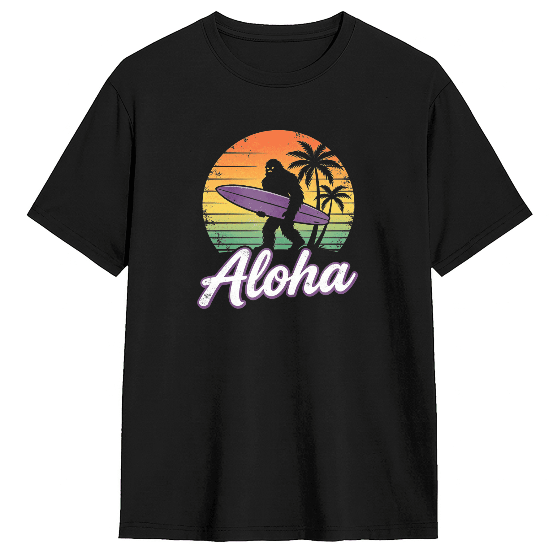 aloha-bigfoot-surfer-sunset-retro-graphic-tee-for-men-and-women-beach