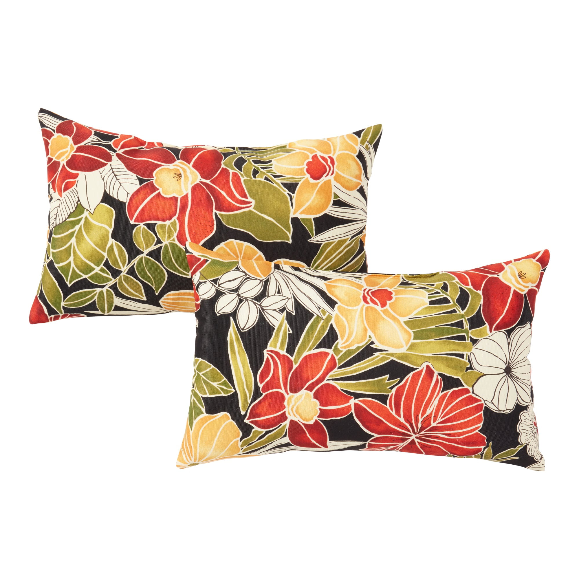 Greendale Home Fashions 19'' x 12'' Reversible Outdoor Throw Pillow, Set of 2, Aloha Black
