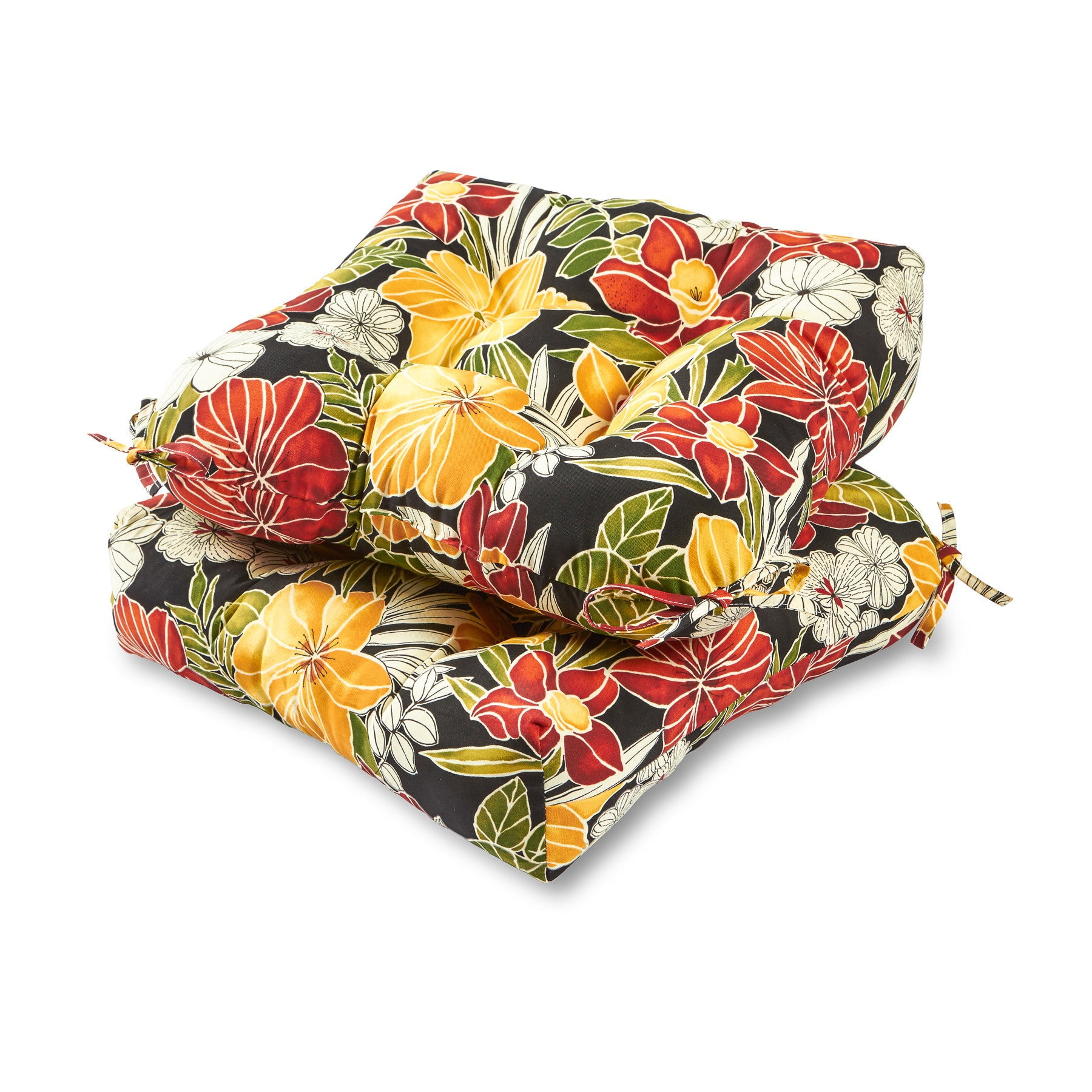 Greendale Home Fashions Tufted Outdoor 20'' x 20'' Seat Cushion, Set of 2, Aloha Black