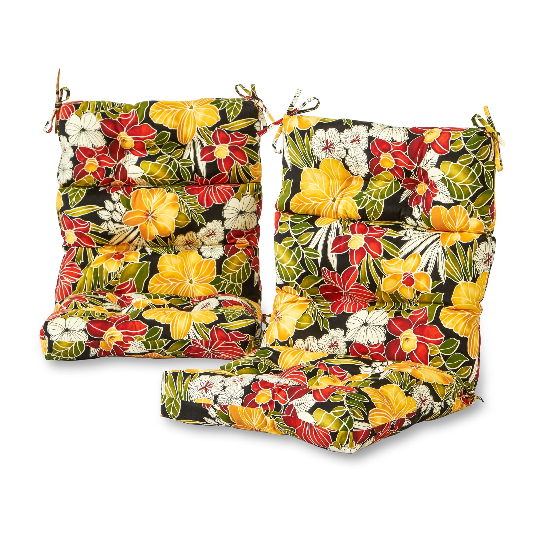 Aloha Black Floral High Back Outdoor Chair Cushions Set