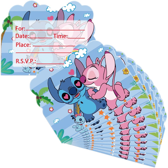 Aloha Cartoon Themed Party Invitation Cards, Aloha Cartoon Birthday Party Invitation Cards, Aloha Party Supplies, 20Pcs Blue