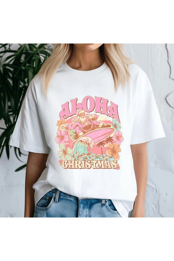 Aloha Christmas Santa Claus Surfing Hawaiian Mele Kalikimaka, Retro Christmas Shirt, Xmas TShirt, Cute Santa Claus Holiday, Merry Christmas Gift