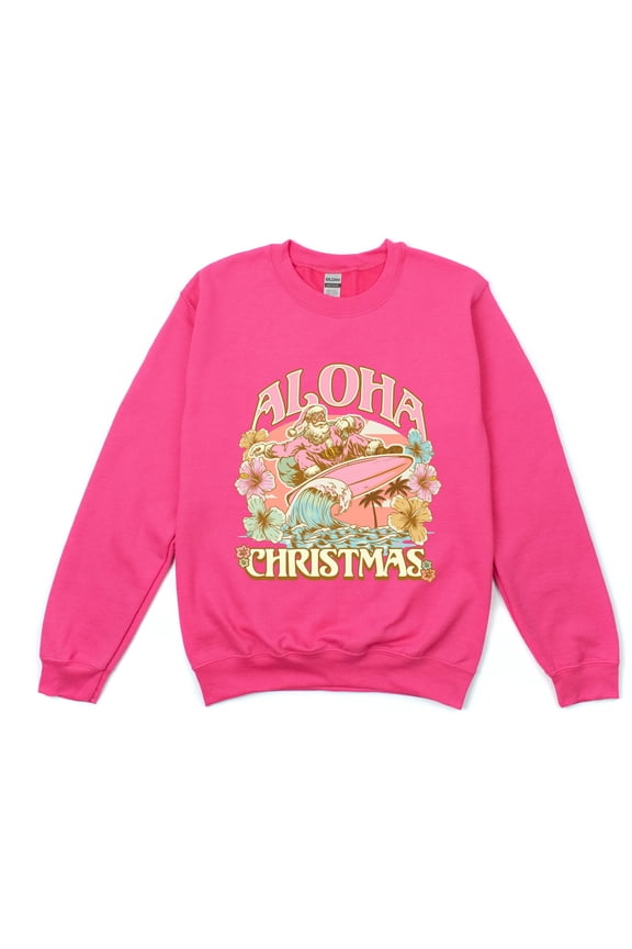Aloha Christmas Surfing Santa - Women's Graphic Sweatshirt