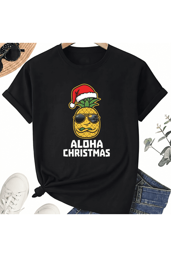 Aloha Christmas Unisex T-Shirt For Christmas In July, Coastal Summer Holiday Graphic Tee