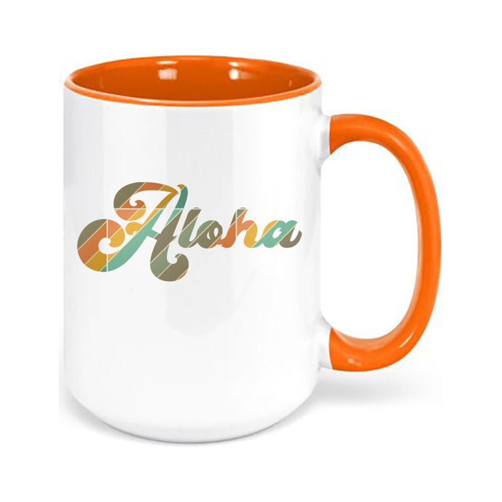 Aloha Coffee Mug, Aloha, Aloha Cup, Hawaii Cup, Sublimated Mug, Birthday Gift Idea, Aloha Drink Ware, Aloha Coffee Cup, Trendy Mugs, Orange, Size: 15