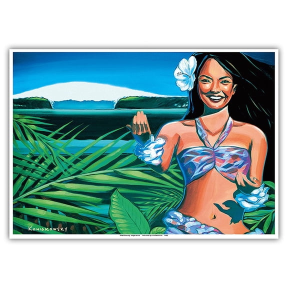 Aloha Come In We're Open - Hawaiian Hula Dancer - From an Original Color Painting by Wade Koniakowsky - Master Art Print 10in x 14in