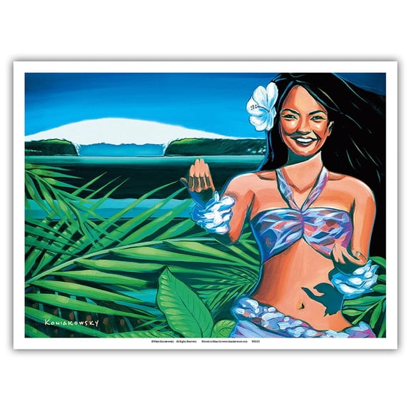 Aloha Come In We're Open - Hawaiian Hula Dancer - From an Original Color Painting by Wade Koniakowsky - Master Art Print (Unframed) 9in x 12in