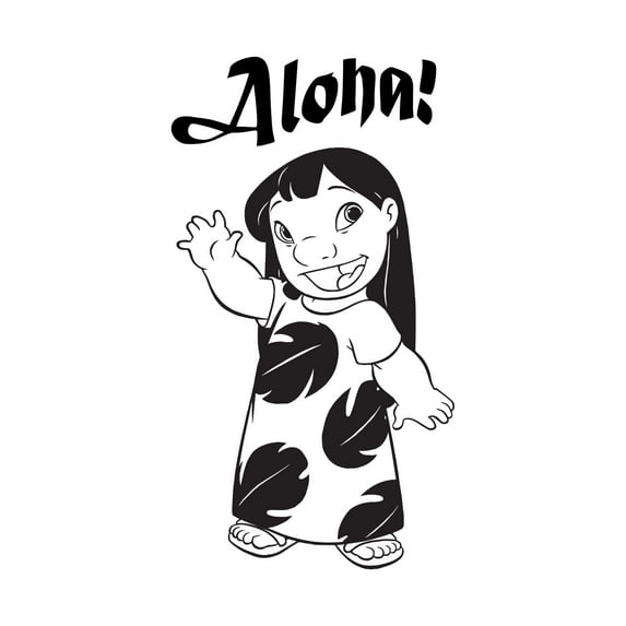 Aloha Cute Cartoon Girl waving wall Art Design Wall Art Sticker Designs Vinyl Stickers For Home House Walls Rooms Windows Bedroom Decoration Size (28x28 inch)