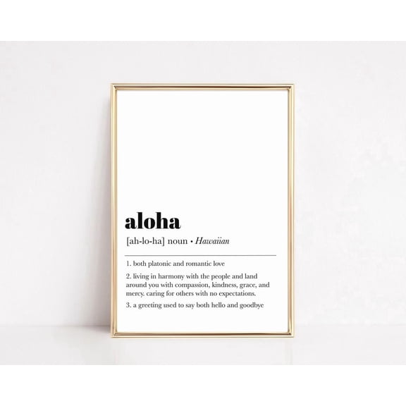 Aloha Definition Wall Art Print With Hawaiian Inspirational Quote And Tropical Decor
