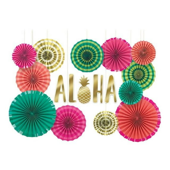 Aloha Deluxe Paper Fan Decoration Kit, 17pcs