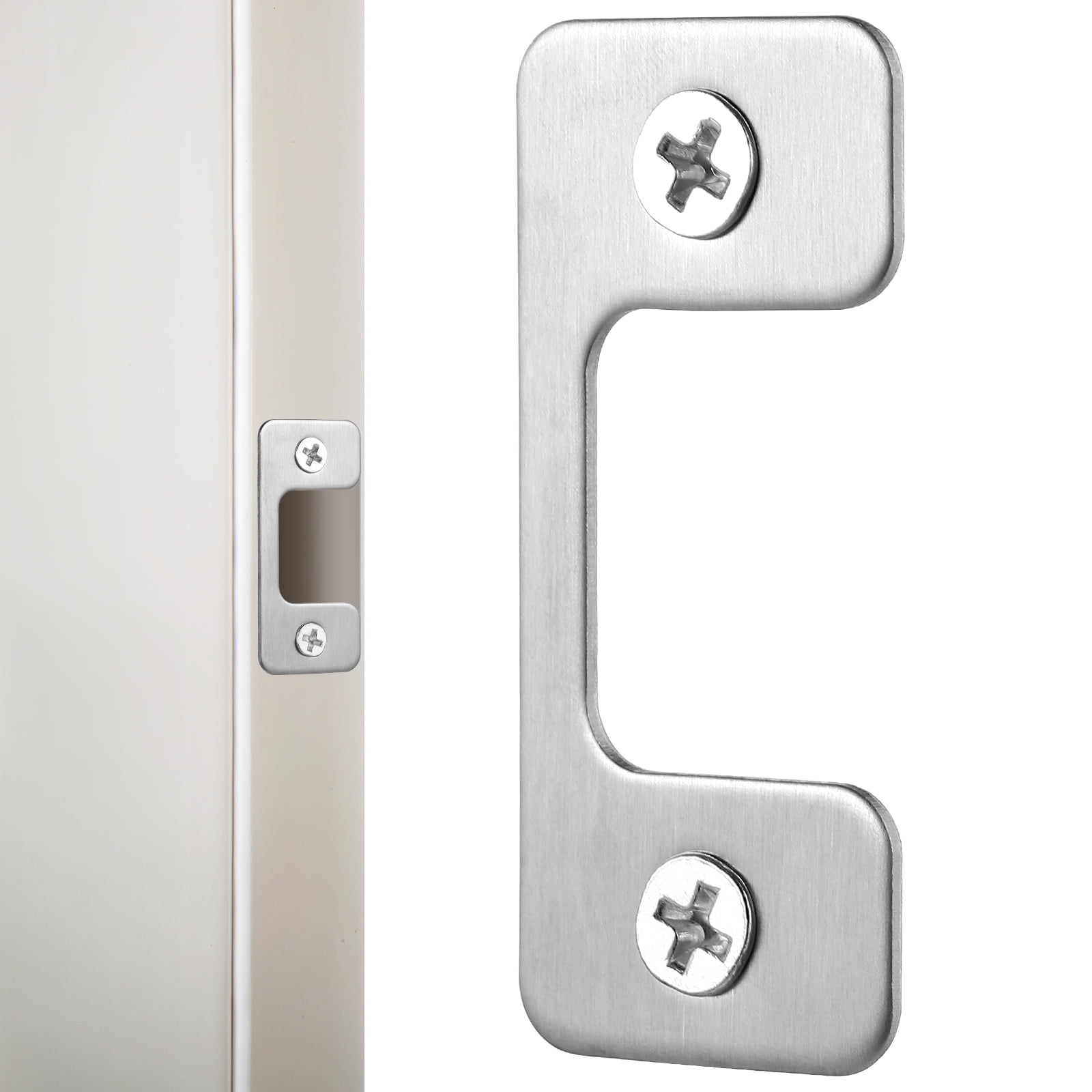 2 Pack Deadbolt Strike Plate With 4 Screws, 1\" X 2-1/4\" Round Corner Door Backplate, Black...