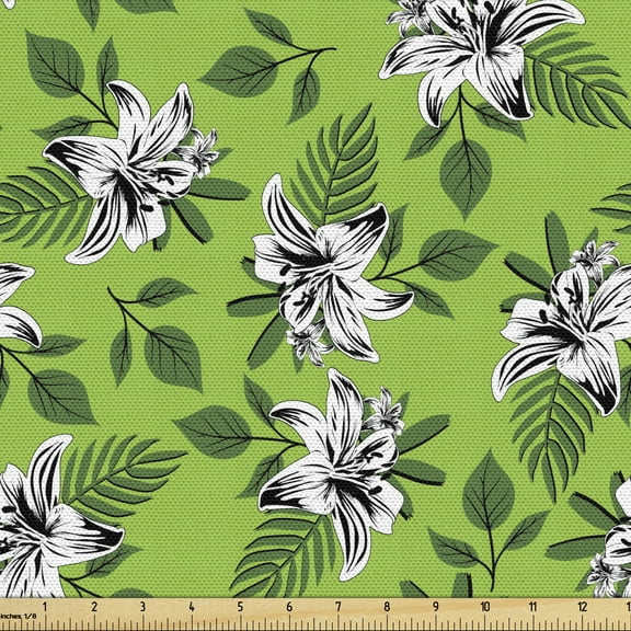 Aloha Fabric by the Yard, Graphic Image of Flowers and Leaves on Branches Hawaiian  Paradise, Decorative Upholstery Fabric for Chairs & Home Accents, 10 Yards, Green Charcoal Grey by Ambesonne