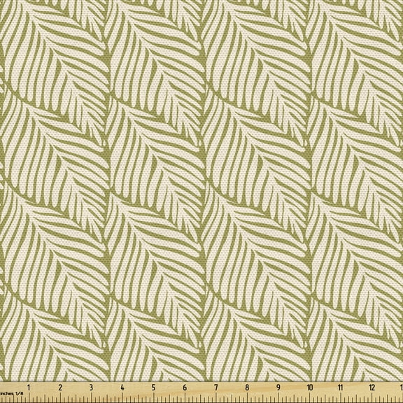 Aloha Fabric by the Yard, Jungle Design Plantation Art of Leafy Motifs Botanical Concept, Decorative Upholstery Fabric for Chairs & Home Accents, 1 Yard, Pale Olive Green Eggshell by Ambesonne