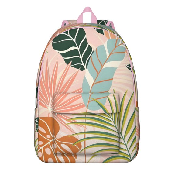 Aloha Floral Backpack, Hawaiian Palm Leaf School Bag with Tropical Plant Design, Jungle Leaves Pattern, Vibrant Summer Beach Vibes