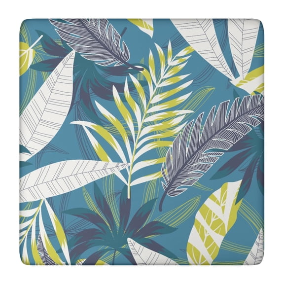 Aloha Floral Elastic Tablecloth - Palm Inspired Square Cover Wrinkle-Free (36x36 Inches)