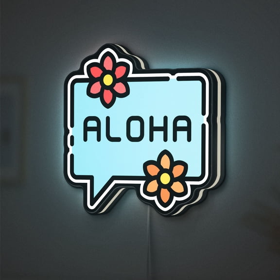 Aloha Flower Sign 3D Novelty Light Box, Personalized Text Option, Hawaiian Cultural Wall Decor Night Light, Tropical Greetings Lamp for Island Vacation Lovers (Width 8 inch, 20cm)