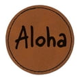 thumbnail image 1 of Aloha Fun Text 2.5" Faux Leather Round Engraved Iron-On Patch - Brown, 1 of 6