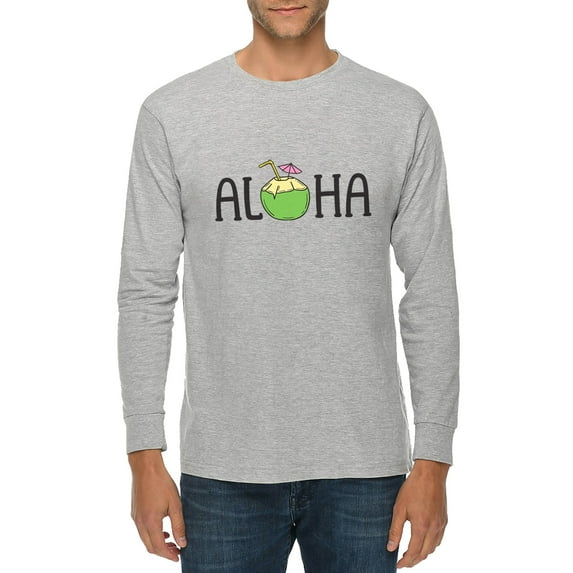 Aloha Graphic Long Sleeve Crewneck Tee - Heather Grey XL