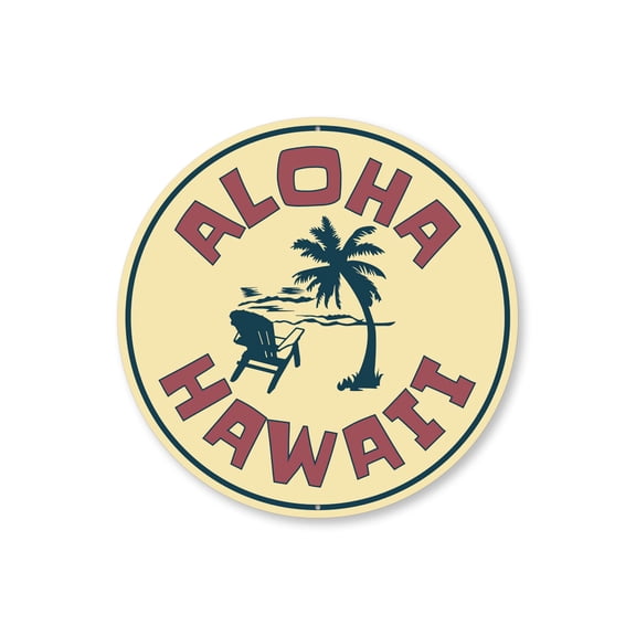 Aloha Hawaii Aluminum Metal Decor Sign - 12" Round