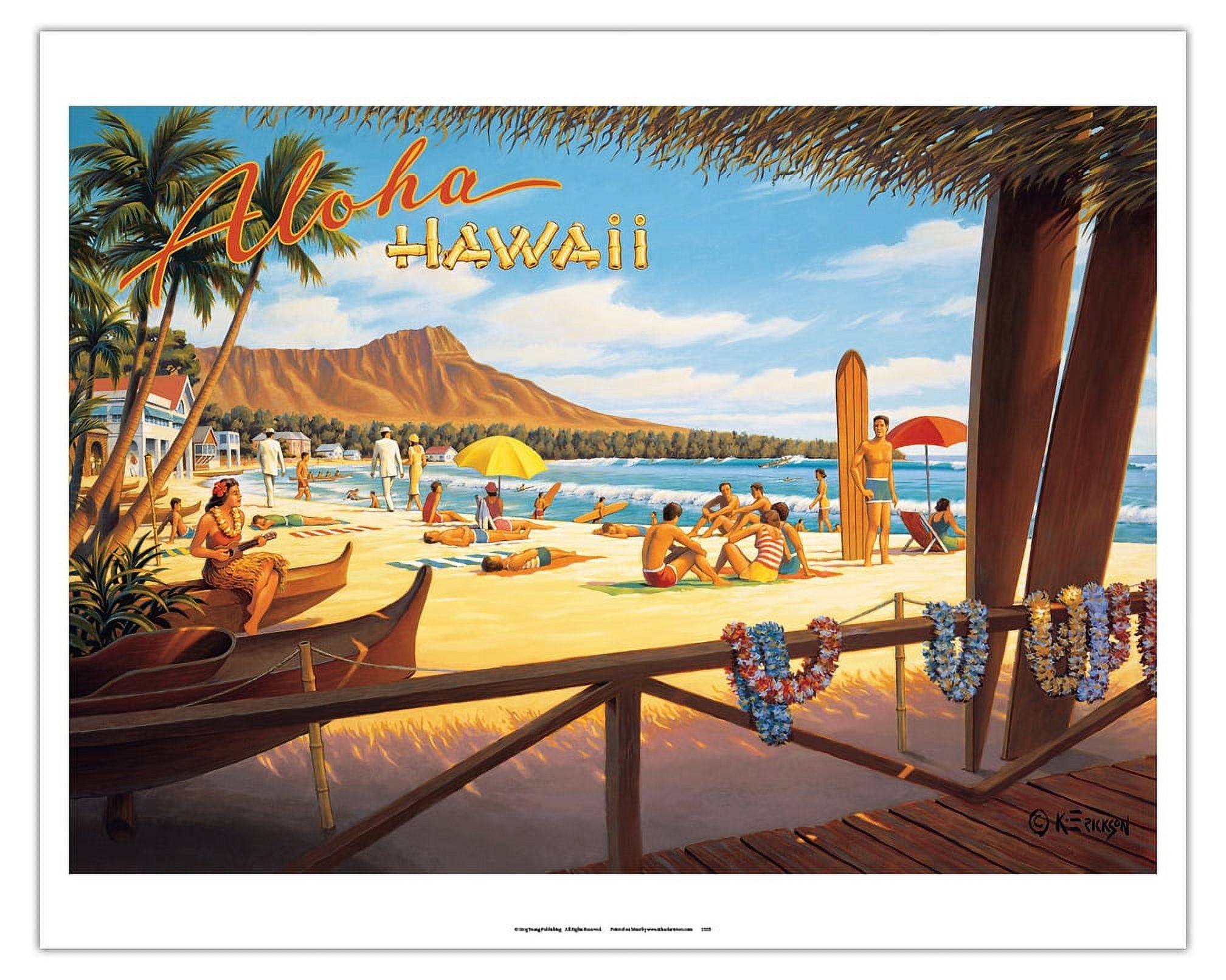 Hawaiian Air アートマップ ビンテージポスター Fine Art Prints & Posters - Hawaii Islands Route Map