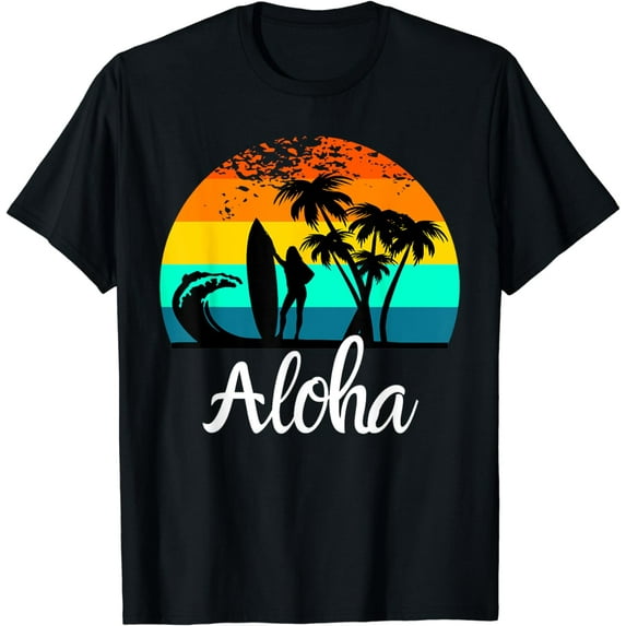 Aloha Hawaii Hawaiian Island Palm Beach Surfboard Surf T-Shirt