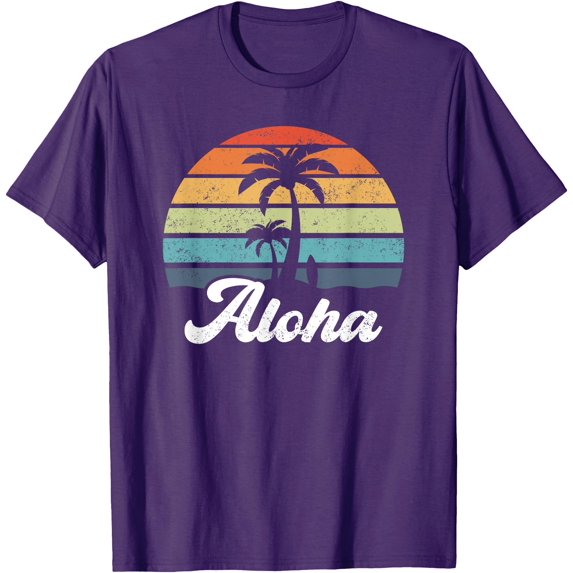 Aloha Hawaii Hawaiian Island Palm Beach Surfboard Surf Unisex T-Shirt for Men Women,Purple Color,Size YXL