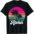 thumbnail image 1 of Aloha Hawaii Hawaiian Island Palm Tree Beach Retro 70s 80s T-Shirt, 1 of 4
