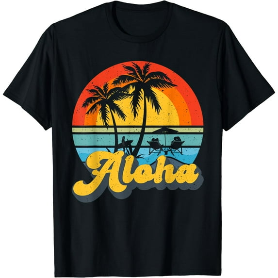 Aloha Hawaii Hawaiian Island Vintage Palm Tree Surfboard T-Shirt