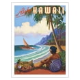 thumbnail image 1 of Aloha Hawaii - Hawaiian Woman watching Outrigger Canoe (Wa’a) - Vintage Hawaiian Travel Poster by Rick Sharp - Fine Art Matte Paper Print (Unframed) 20x26in, 1 of 4
