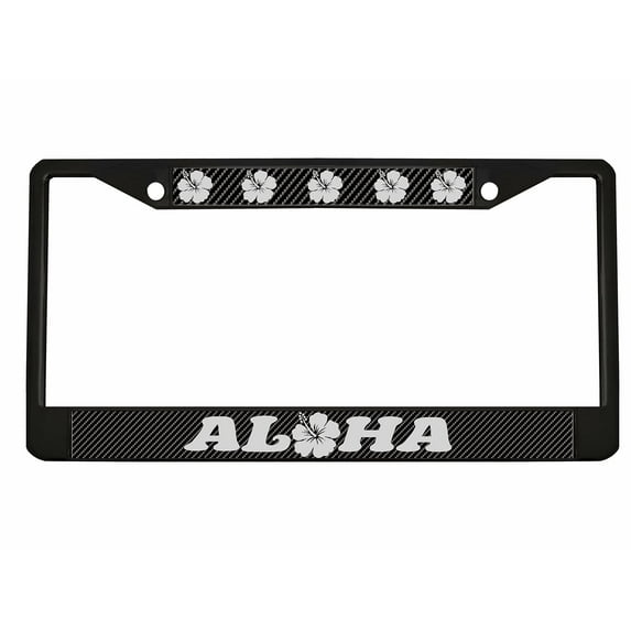 Aloha Hawaii Hibiscus Floral Flowers Style Metal License Plate Frame Personalized/Car Accessories Car Tag Holder Cover Carbon (Black/Carbon/Silver)