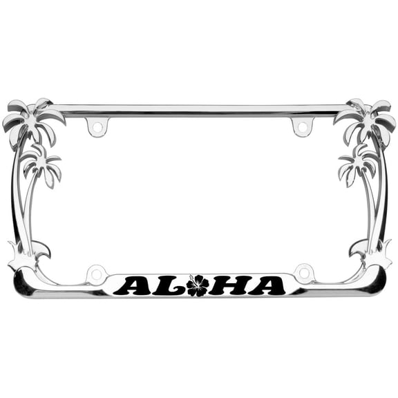 Aloha Hawaii Hibiscus Floral Flowers Style Palm Tree Heavy Duty Metal License Plate Frame Auto License Plate Frame/Car Accessories