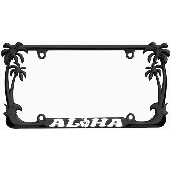 Aloha Hawaii Hibiscus Floral Flowers Style Palm Tree Heavy Duty Metal License Plate Frame Auto License Plate Frame/Car Accessories