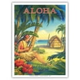 thumbnail image 1 of Aloha - Hawaii - Hula Dancer with Ukulele - Vintage Hawaiian Travel Poster by Kerne Erickson - Master Art Print (Unframed) 9in x 12in, 1 of 4