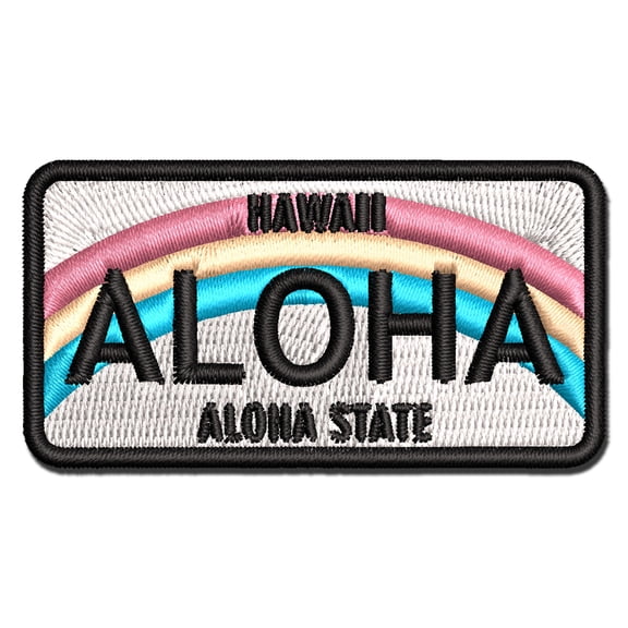 Aloha Hawaii License Plate Applique Multi-Color Embroidered Hook & Loop Patch - 3 Inch Medium