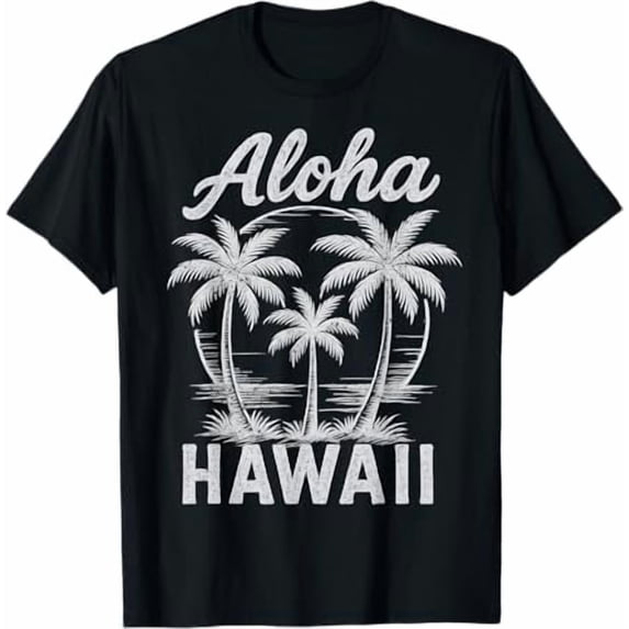Tree Plan In Graphics Aloha Hawaii Palm Tree Beach Graphic Summer Vacation Trip T-Shirt ...