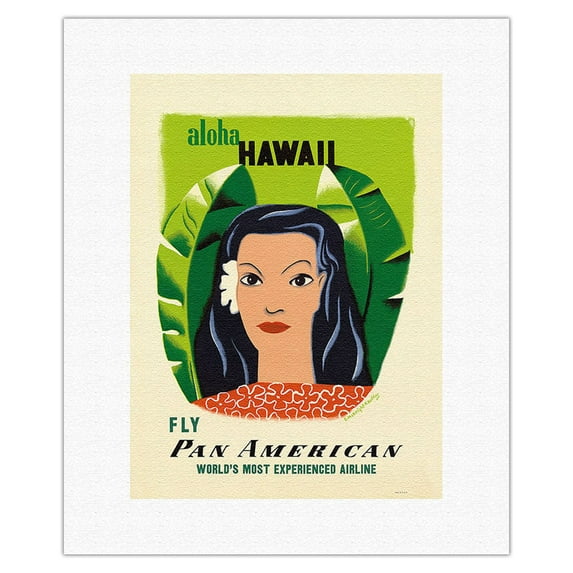 Aloha Hawaii - Pan American World Airways - Vintage Hawaiian Travel Poster by Edward McKnight Kauffer c.1953 - Fine Art Rolled Canvas Print 11in x 14in