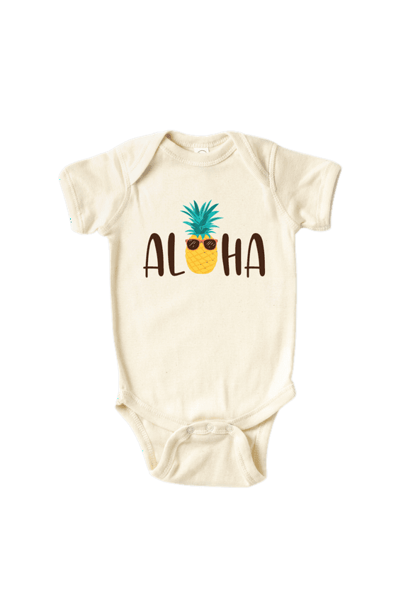 Aloha Hawaii Pineapple Shirt Premium Custom Baby Clothes Unisex Baby Announcement Gift for Mom Newborn Outfit 0-3m Natural